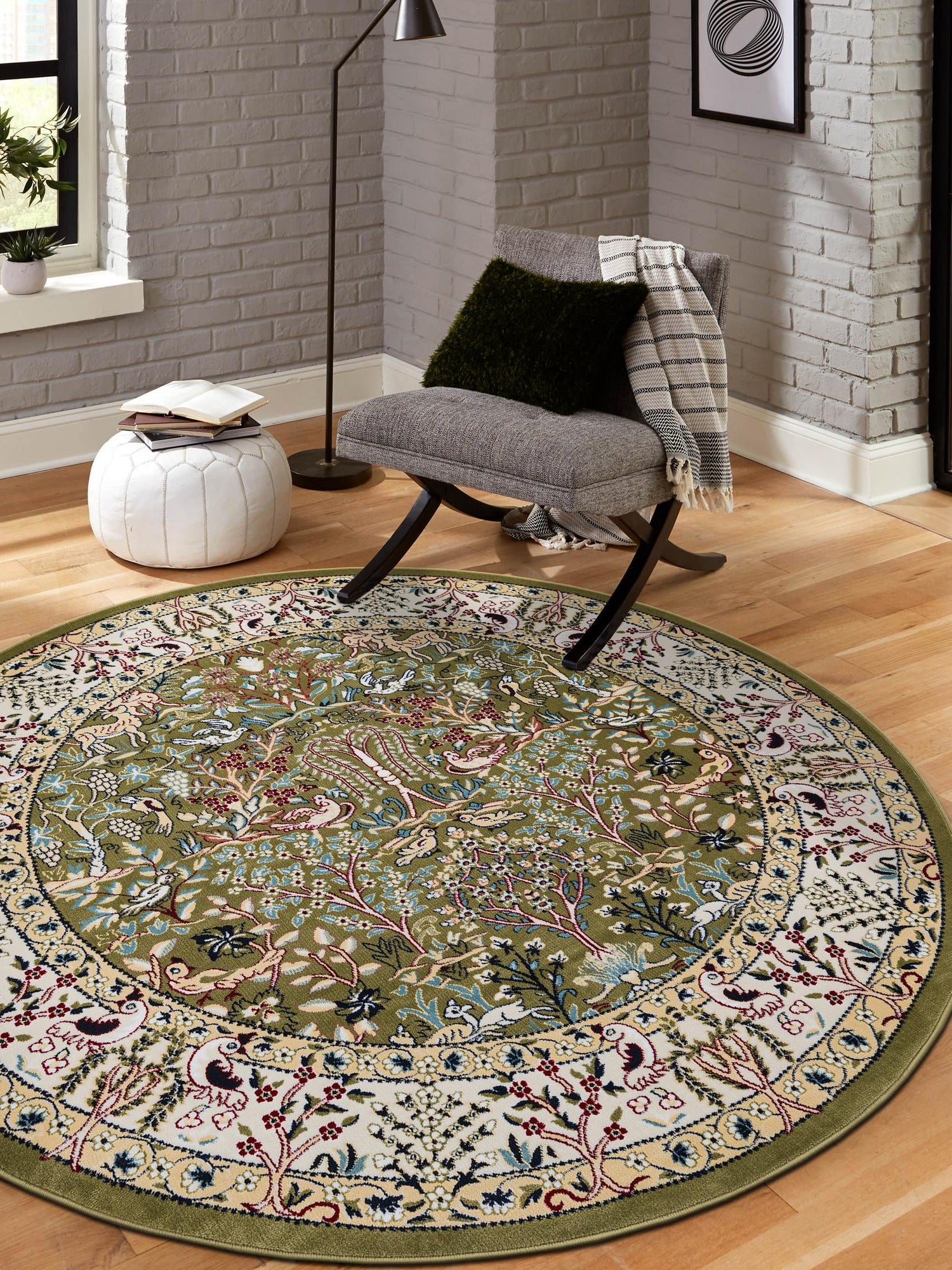Green 7' 10 x 7' 10 Narenj Round Area Rug 85% Polypropylene & 15% Polyester Traditional Classic Carpet for Living, Dining, Bedrooms, Office for Sale at Rug Engine