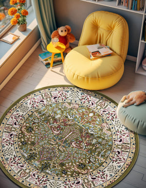 Green 10' x 10' Narenj Round Area Rug 85% Polypropylene & 15% Polyester Traditional Classic Carpet for Living, Dining, Bedrooms, Office for Sale at Rug Engine