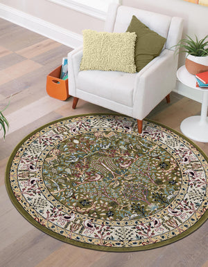 Green 5' 3 x 5' 3 Narenj Round Area Rug 85% Polypropylene & 15% Polyester Traditional Classic Carpet for Living, Dining, Bedrooms, Office for Sale at Rug Engine