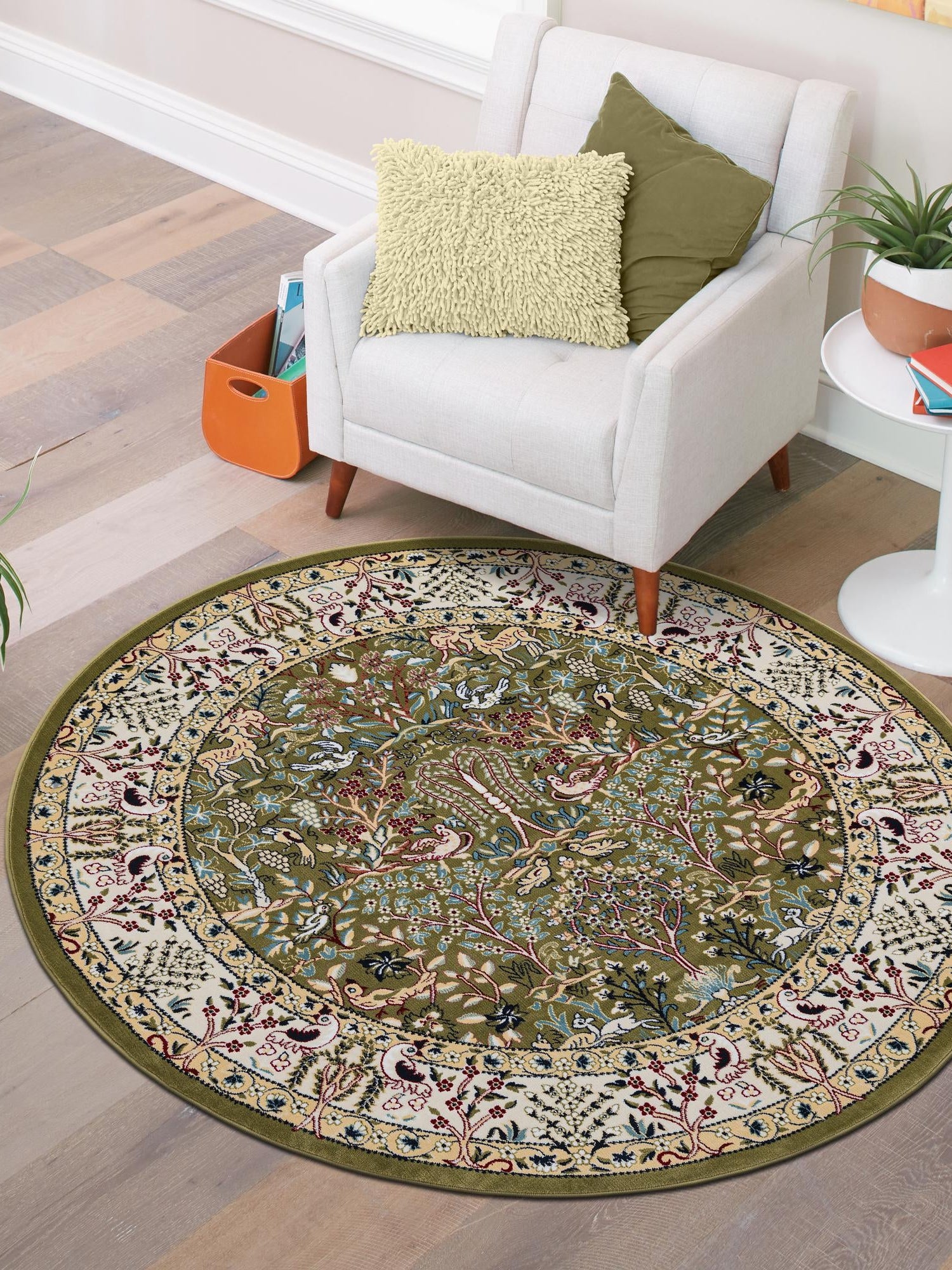 Green 6' 1 x 6' 1 Narenj Round Area Rug 85% Polypropylene & 15% Polyester Traditional Classic Carpet for Living, Dining, Bedrooms, Office for Sale at Rug Engine