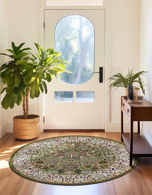Green 6' 1 x 6' 1 Narenj Round Area Rug 85% Polypropylene & 15% Polyester Traditional Classic Carpet for Living, Dining, Bedrooms, Office for Sale at Rug Engine