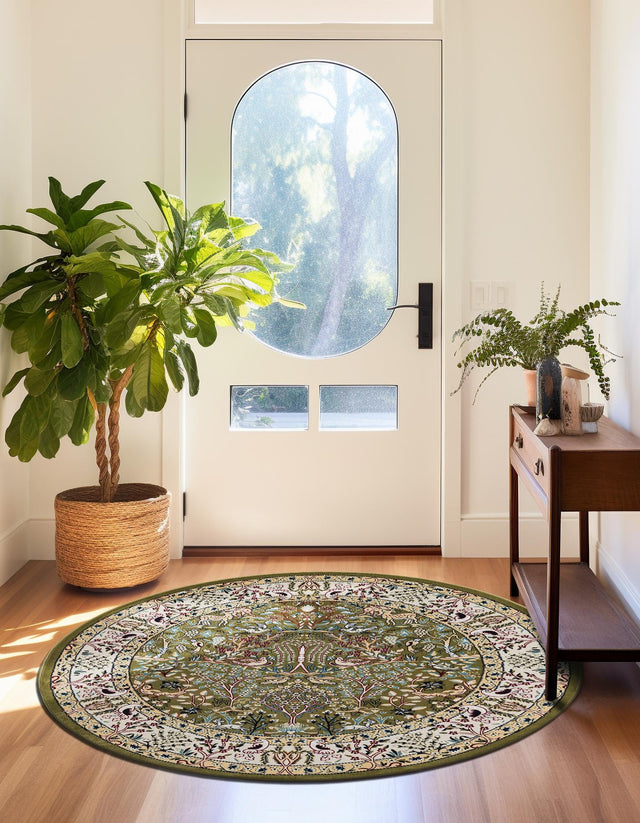 Green 6' 1 x 6' 1 Narenj Round Area Rug 85% Polypropylene & 15% Polyester Traditional Classic Carpet for Living, Dining, Bedrooms, Office for Sale at Rug Engine