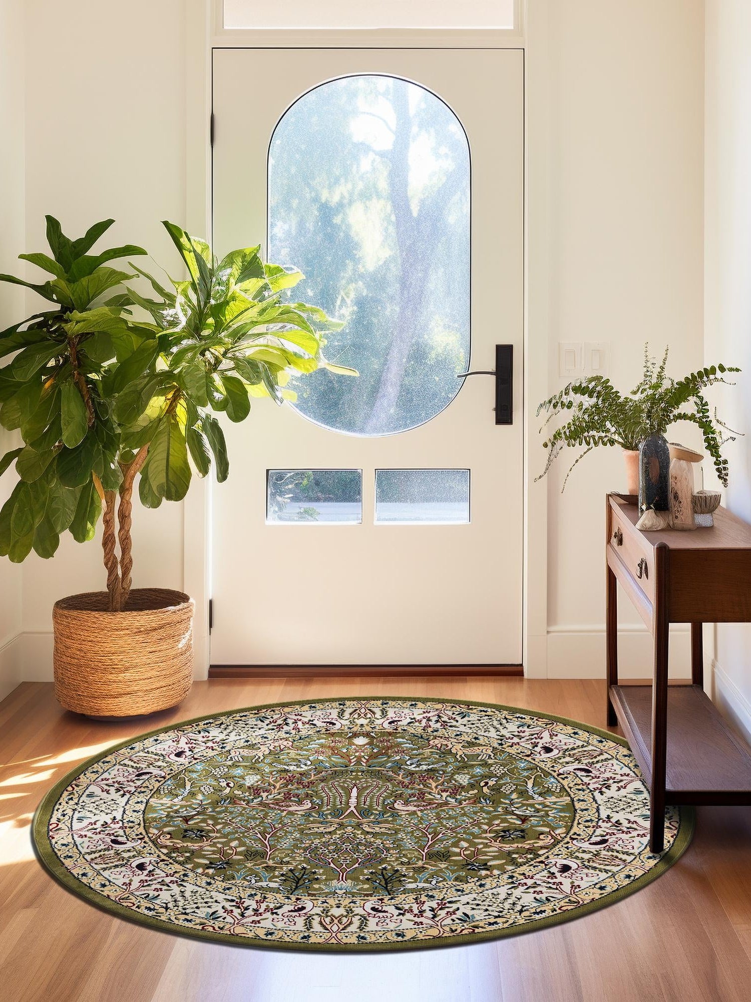 Green 7' 10 x 7' 10 Narenj Round Area Rug 85% Polypropylene & 15% Polyester Traditional Classic Carpet for Living, Dining, Bedrooms, Office for Sale at Rug Engine