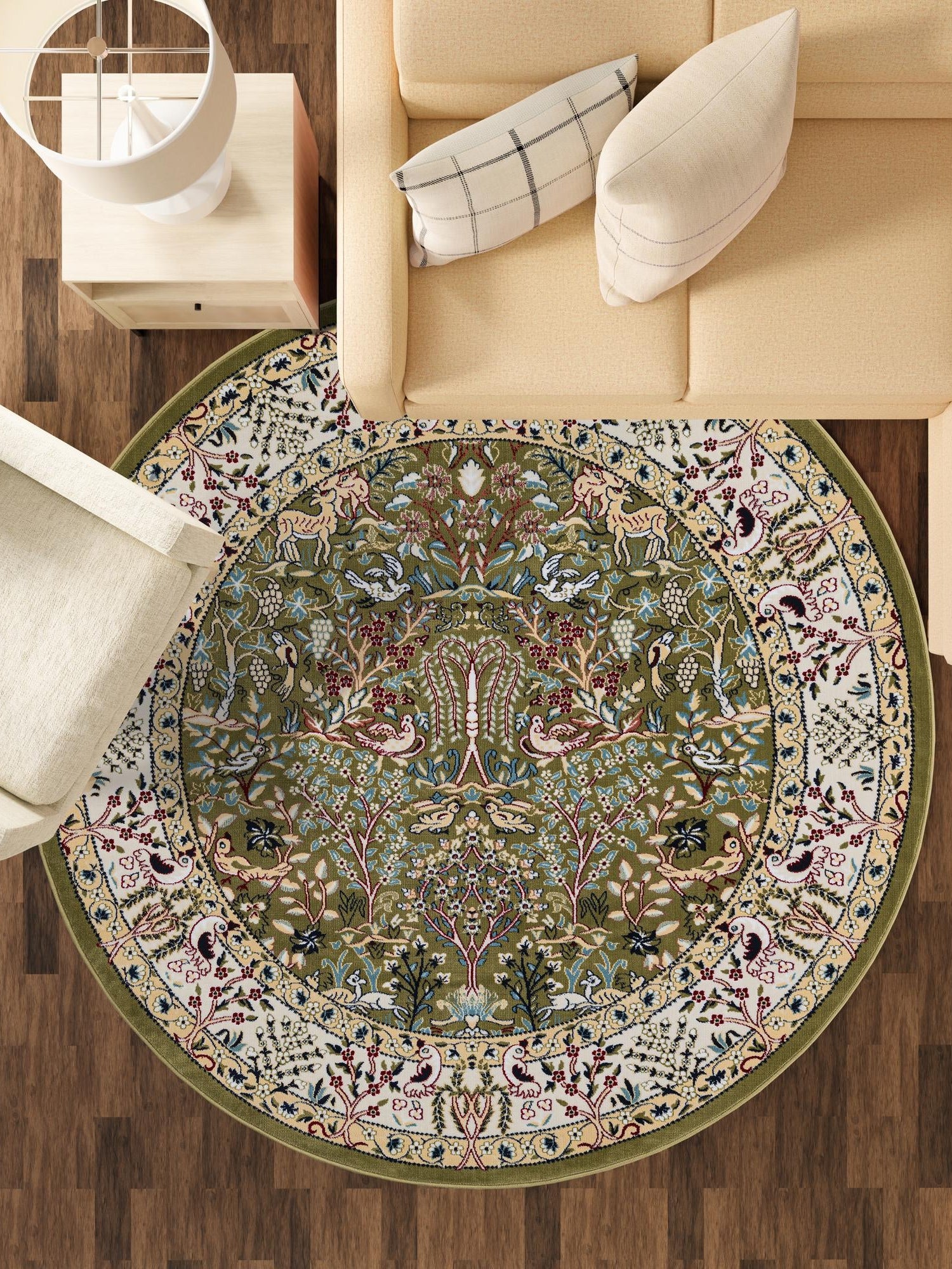 Green 7' 10 x 7' 10 Narenj Round Area Rug 85% Polypropylene & 15% Polyester Traditional Classic Carpet for Living, Dining, Bedrooms, Office for Sale at Rug Engine