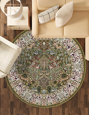 Green 6' 1 x 6' 1 Narenj Round Area Rug 85% Polypropylene & 15% Polyester Traditional Classic Carpet for Living, Dining, Bedrooms, Office for Sale at Rug Engine