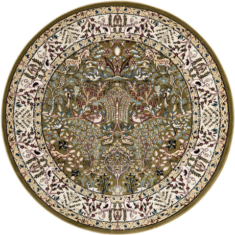 Green 5' 3 x 5' 3 Narenj Round Area Rug 85% Polypropylene & 15% Polyester Traditional Classic Carpet for Living, Dining, Bedrooms, Office for Sale at Rug Engine