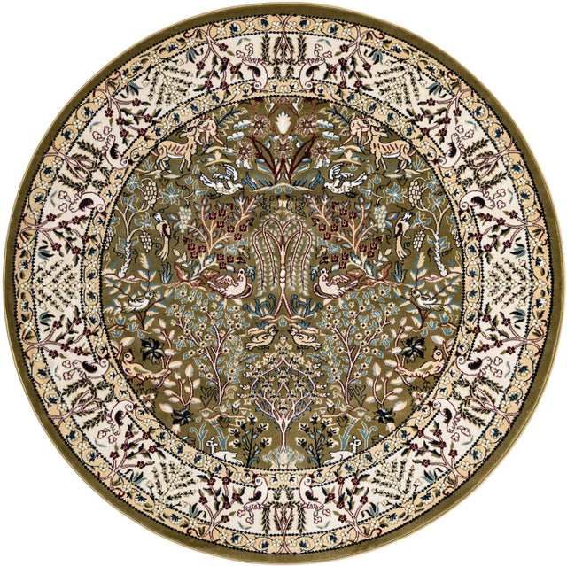 Green 5' 3 x 5' 3 Narenj Round Area Rug 85% Polypropylene & 15% Polyester Traditional Classic Carpet for Living, Dining, Bedrooms, Office for Sale at Rug Engine