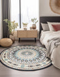 Navy Blue 7' 1 x 7' 1 Narenj Round Area Rug 85% Polypropylene & 15% Polyester Traditional Classic Carpet for Living, Dining, Bedrooms, Office for Sale at Rug Engine