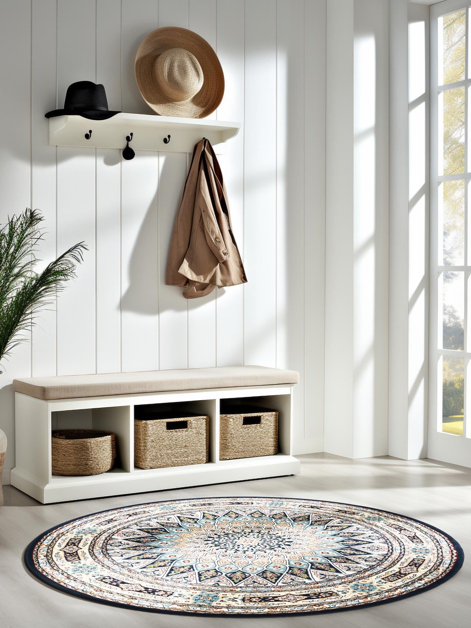 Navy Blue 10' x 10' Narenj Round Area Rug 85% Polypropylene & 15% Polyester Traditional Classic Carpet for Living, Dining, Bedrooms, Office for Sale at Rug Engine