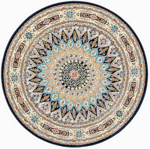 Navy Blue 5' 3 x 5' 3 Narenj Round Area Rug 85% Polypropylene & 15% Polyester Traditional Classic Carpet for Living, Dining, Bedrooms, Office for Sale at Rug Engine
