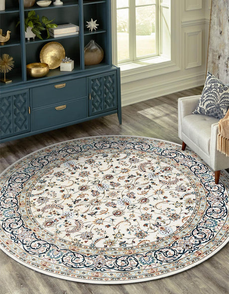 Ivory 10' x 10' Narenj Round Area Rug 85% Polypropylene & 15% Polyester Traditional Classic Carpet for Living, Dining, Bedrooms, Office for Sale at Rug Engine