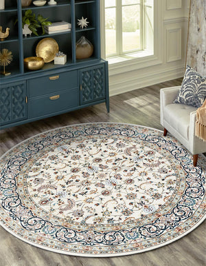 Ivory 7' 1 x 7' 1 Narenj Round Area Rug 85% Polypropylene & 15% Polyester Traditional Classic Carpet for Living, Dining, Bedrooms, Office for Sale at Rug Engine