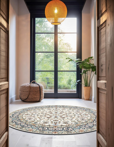 Ivory 10' x 10' Narenj Round Area Rug 85% Polypropylene & 15% Polyester Traditional Classic Carpet for Living, Dining, Bedrooms, Office for Sale at Rug Engine