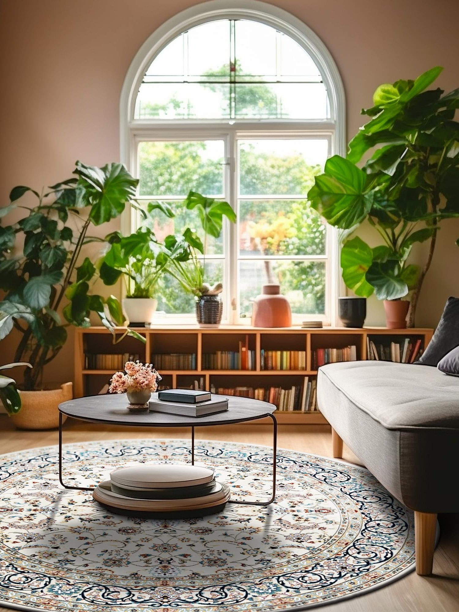 Ivory 7' 1 x 7' 1 Narenj Round Area Rug 85% Polypropylene & 15% Polyester Traditional Classic Carpet for Living, Dining, Bedrooms, Office for Sale at Rug Engine