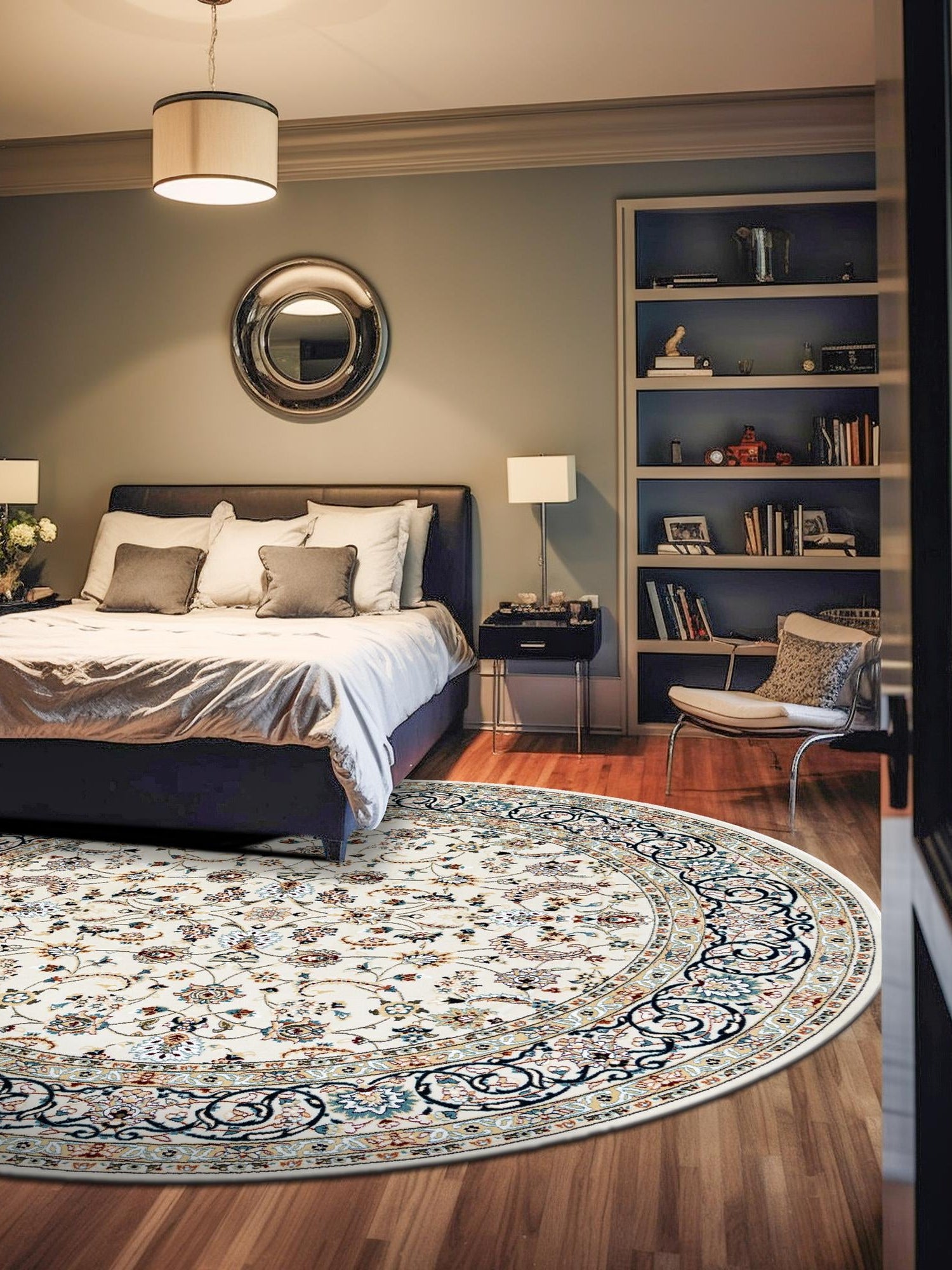 Ivory 10' x 10' Narenj Round Area Rug 85% Polypropylene & 15% Polyester Traditional Classic Carpet for Living, Dining, Bedrooms, Office for Sale at Rug Engine