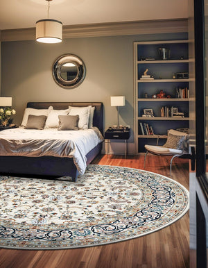 Ivory 4' 1 x 4' 1 Narenj Round Area Rug 85% Polypropylene & 15% Polyester Traditional Classic Carpet for Living, Dining, Bedrooms, Office for Sale at Rug Engine