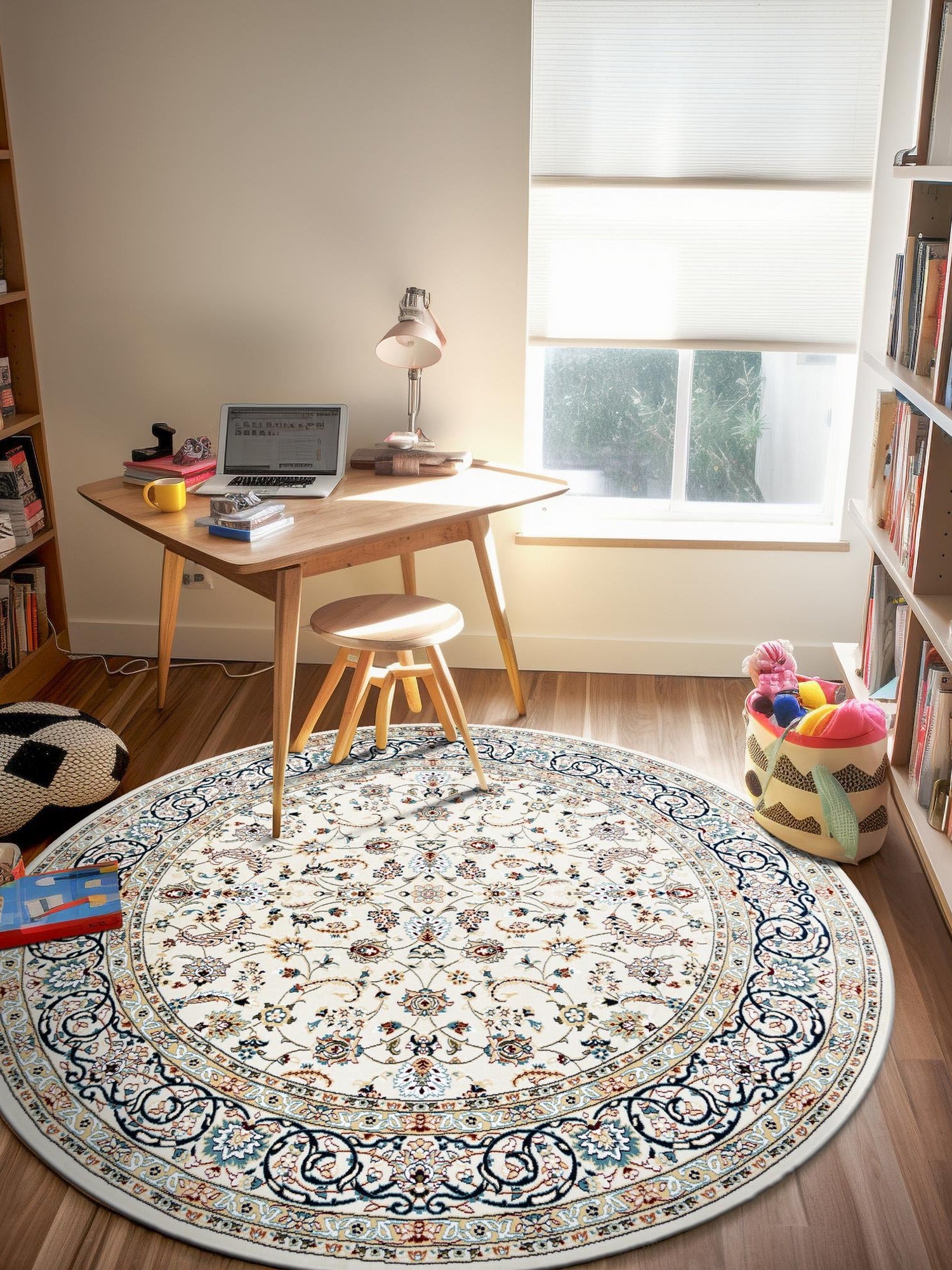 Ivory 7' 1 x 7' 1 Narenj Round Area Rug 85% Polypropylene & 15% Polyester Traditional Classic Carpet for Living, Dining, Bedrooms, Office for Sale at Rug Engine