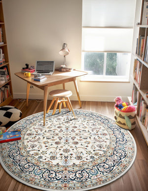 Ivory 7' 1 x 7' 1 Narenj Round Area Rug 85% Polypropylene & 15% Polyester Traditional Classic Carpet for Living, Dining, Bedrooms, Office for Sale at Rug Engine