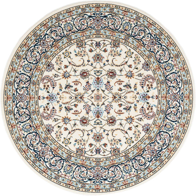 Ivory 5' 3 x 5' 3 Narenj Round Area Rug 85% Polypropylene & 15% Polyester Traditional Classic Carpet for Living, Dining, Bedrooms, Office for Sale at Rug Engine