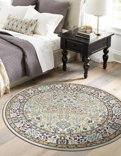 Ivory 10' x 10' Narenj Round Area Rug 85% Polypropylene & 15% Polyester Traditional Classic Carpet for Living, Dining, Bedrooms, Office for Sale at Rug Engine