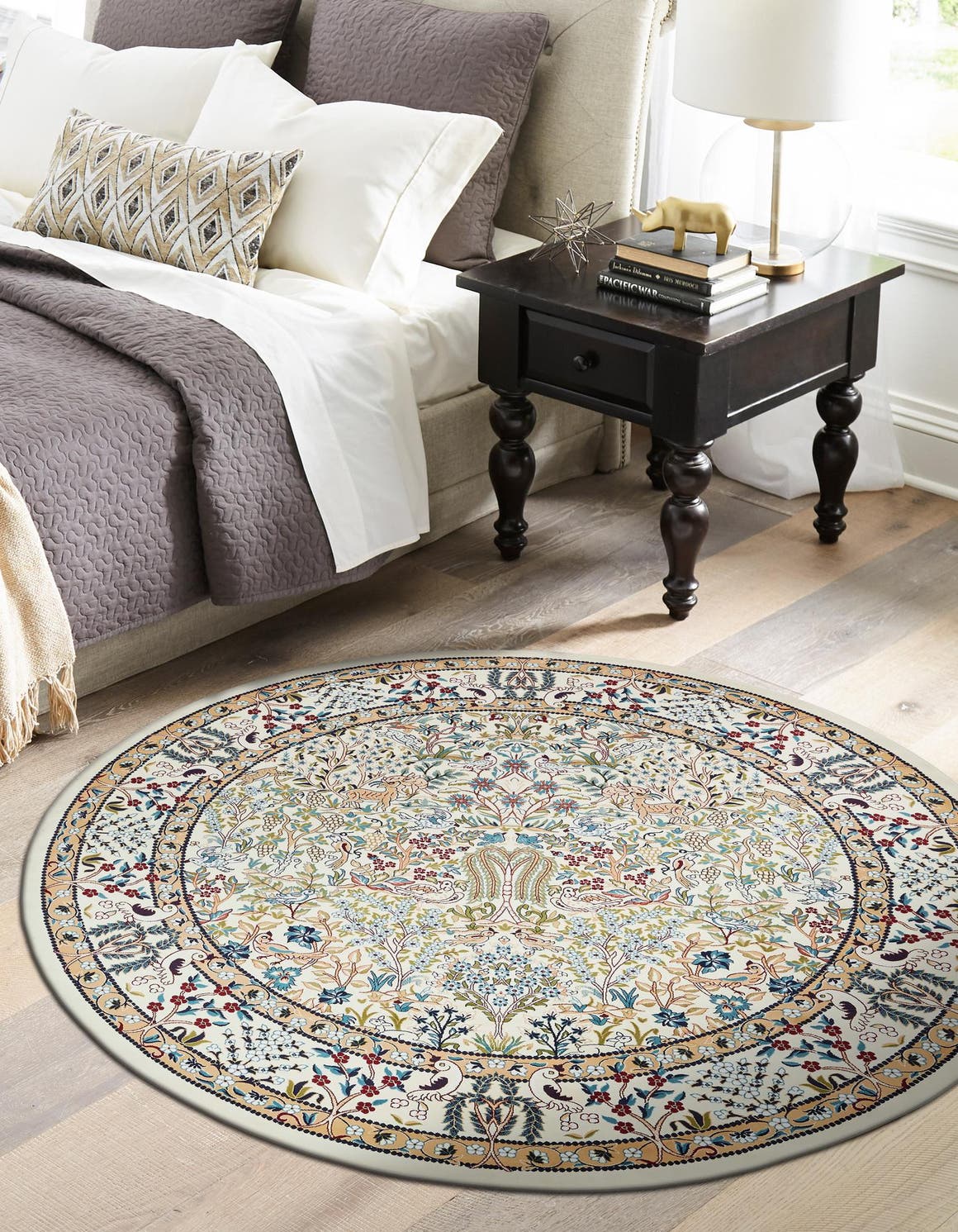 Ivory 5' 3 x 5' 3 Narenj Round Area Rug 85% Polypropylene & 15% Polyester Traditional Classic Carpet for Living, Dining, Bedrooms, Office for Sale at Rug Engine
