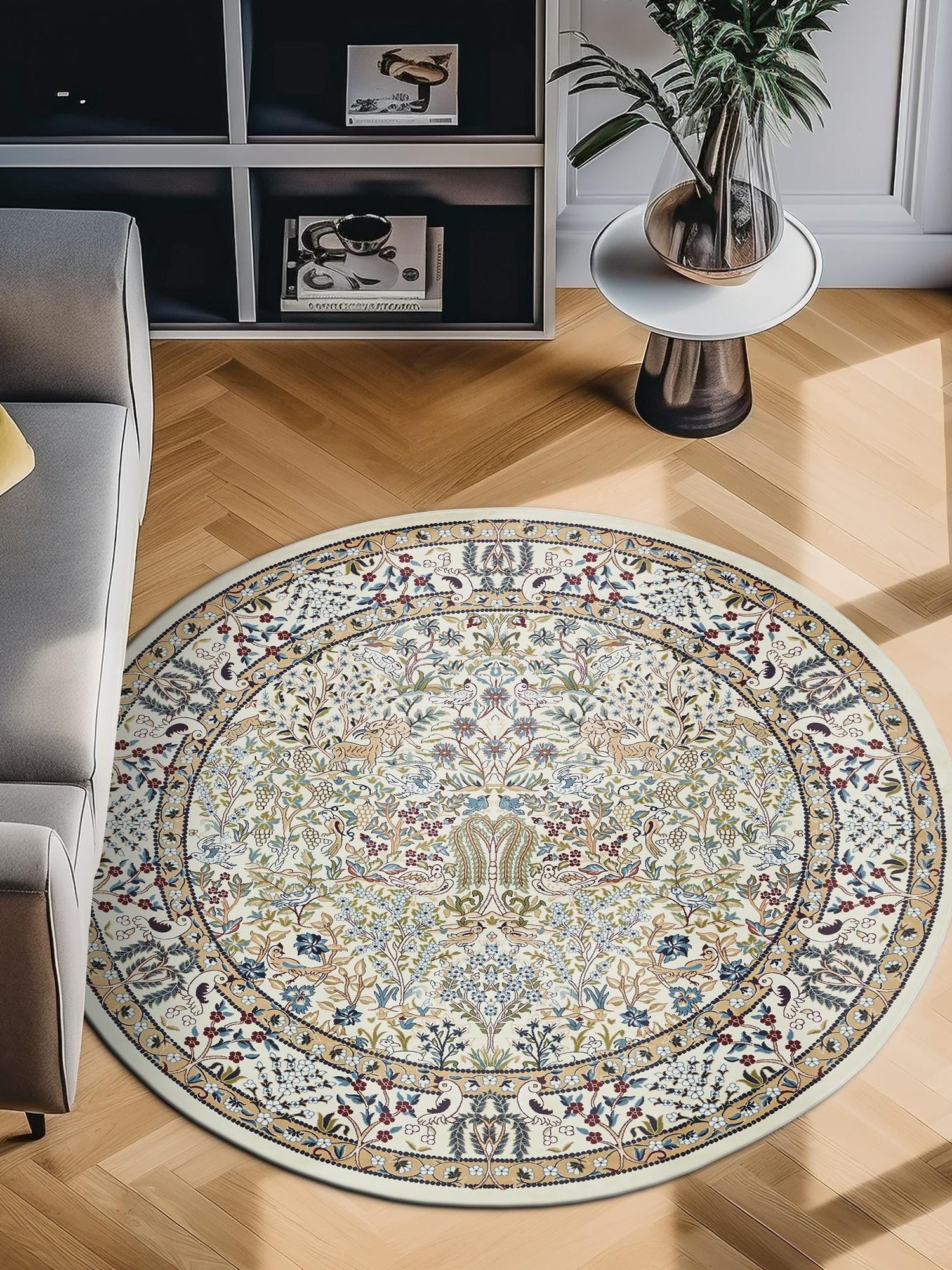 Ivory 10' x 10' Narenj Round Area Rug 85% Polypropylene & 15% Polyester Traditional Classic Carpet for Living, Dining, Bedrooms, Office for Sale at Rug Engine