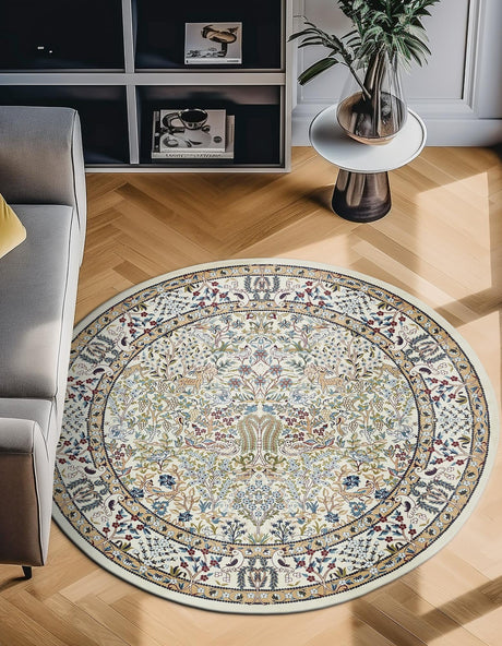 Ivory 10' x 10' Narenj Round Area Rug 85% Polypropylene & 15% Polyester Traditional Classic Carpet for Living, Dining, Bedrooms, Office for Sale at Rug Engine