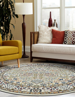 Ivory 10' x 10' Narenj Round Area Rug 85% Polypropylene & 15% Polyester Traditional Classic Carpet for Living, Dining, Bedrooms, Office for Sale at Rug Engine