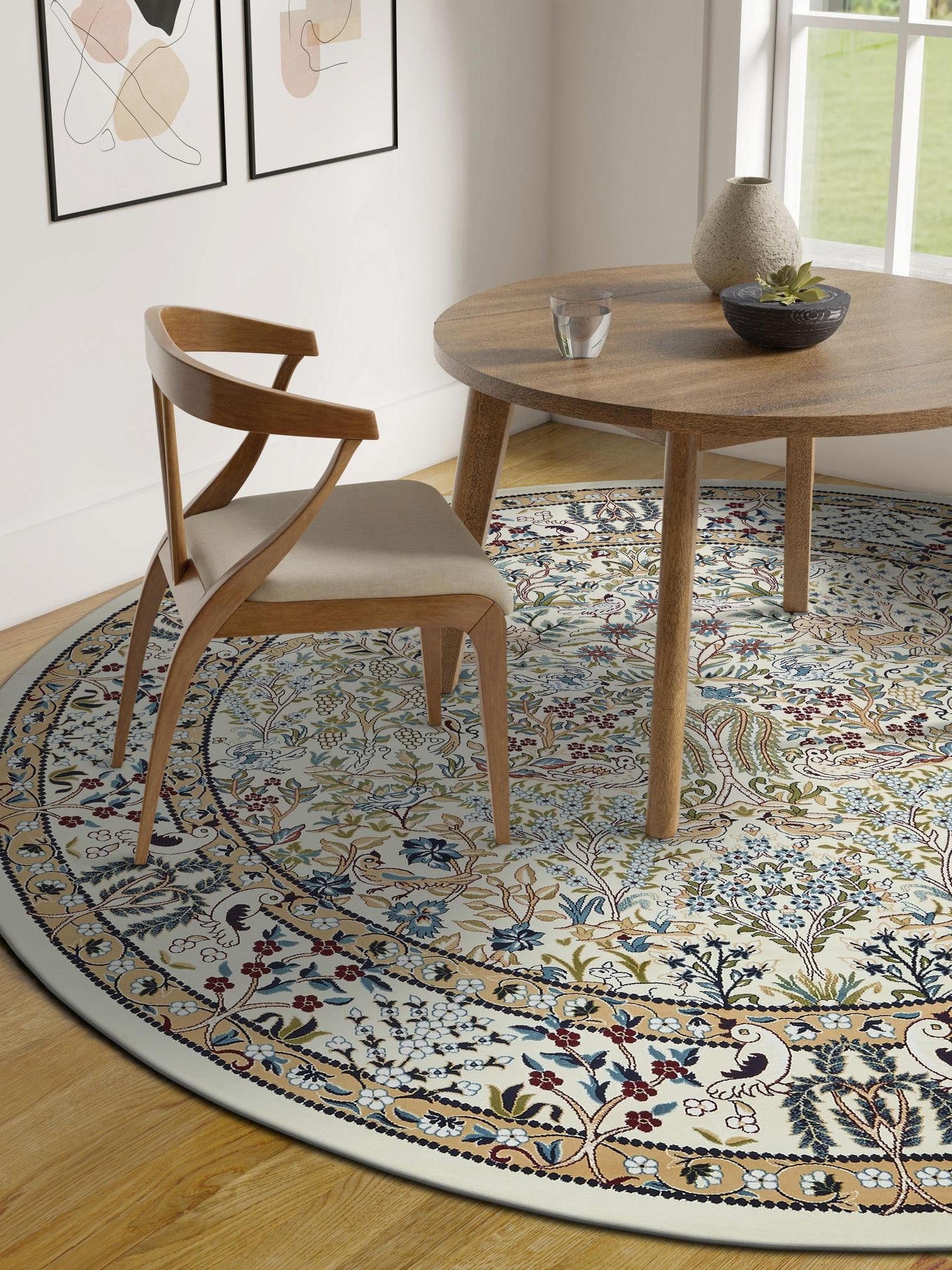 Ivory 10' x 10' Narenj Round Area Rug 85% Polypropylene & 15% Polyester Traditional Classic Carpet for Living, Dining, Bedrooms, Office for Sale at Rug Engine