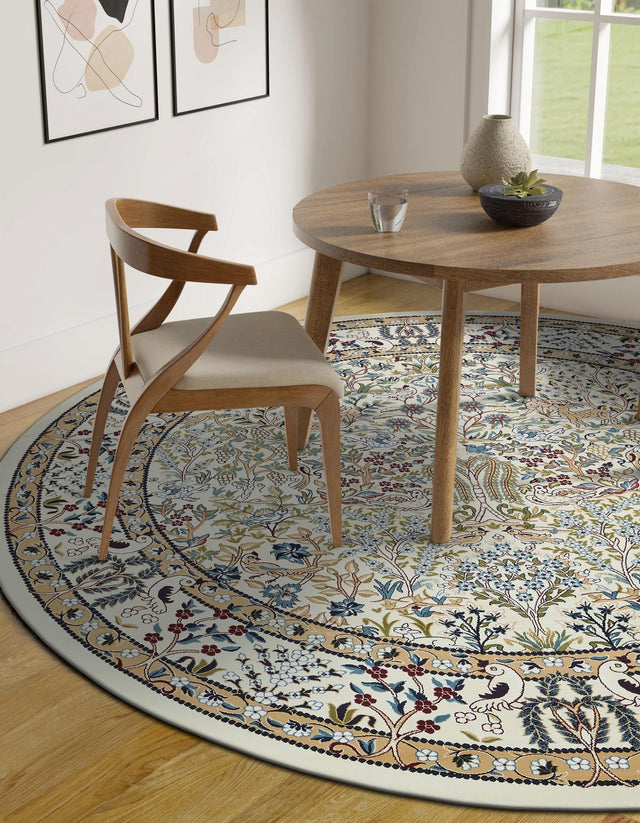 Ivory 10' x 10' Narenj Round Area Rug 85% Polypropylene & 15% Polyester Traditional Classic Carpet for Living, Dining, Bedrooms, Office for Sale at Rug Engine