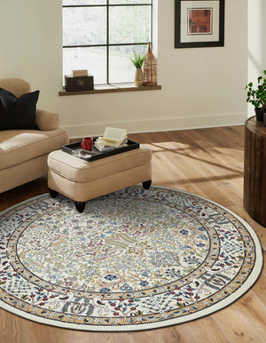 Ivory 5' 3 x 5' 3 Narenj Round Area Rug 85% Polypropylene & 15% Polyester Traditional Classic Carpet for Living, Dining, Bedrooms, Office for Sale at Rug Engine