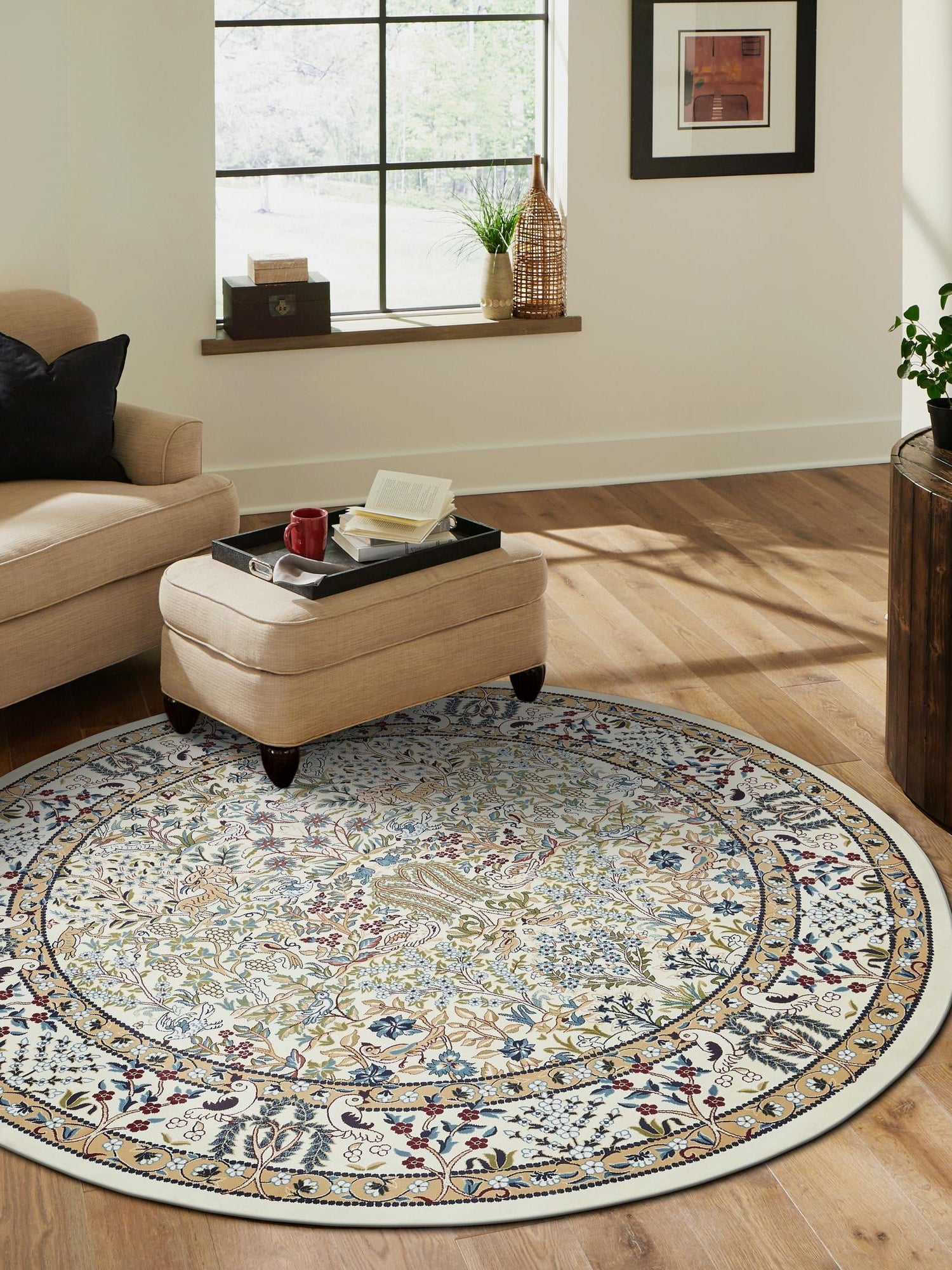 Ivory 10' x 10' Narenj Round Area Rug 85% Polypropylene & 15% Polyester Traditional Classic Carpet for Living, Dining, Bedrooms, Office for Sale at Rug Engine