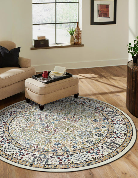 Ivory 10' x 10' Narenj Round Area Rug 85% Polypropylene & 15% Polyester Traditional Classic Carpet for Living, Dining, Bedrooms, Office for Sale at Rug Engine