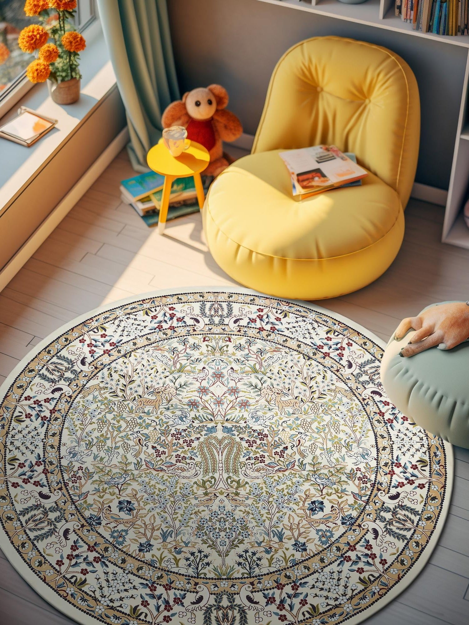 Ivory 10' x 10' Narenj Round Area Rug 85% Polypropylene & 15% Polyester Traditional Classic Carpet for Living, Dining, Bedrooms, Office for Sale at Rug Engine