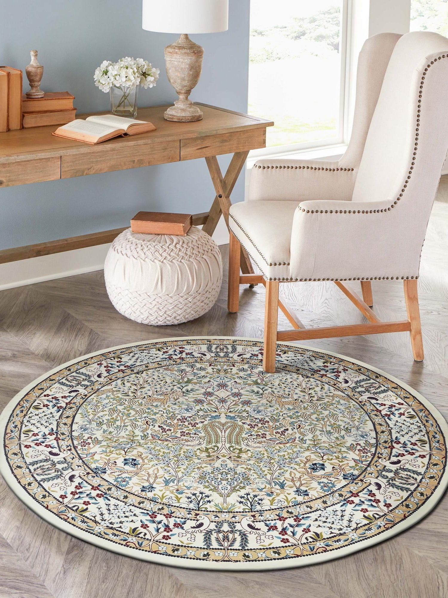 Ivory 10' x 10' Narenj Round Area Rug 85% Polypropylene & 15% Polyester Traditional Classic Carpet for Living, Dining, Bedrooms, Office for Sale at Rug Engine