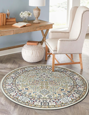 Ivory 10' x 10' Narenj Round Area Rug 85% Polypropylene & 15% Polyester Traditional Classic Carpet for Living, Dining, Bedrooms, Office for Sale at Rug Engine