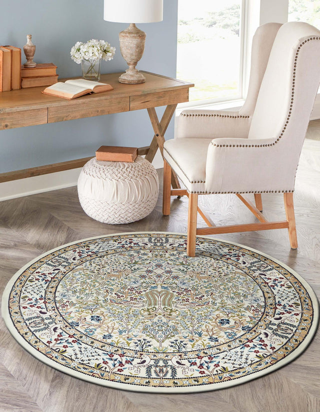 Ivory 10' x 10' Narenj Round Area Rug 85% Polypropylene & 15% Polyester Traditional Classic Carpet for Living, Dining, Bedrooms, Office for Sale at Rug Engine
