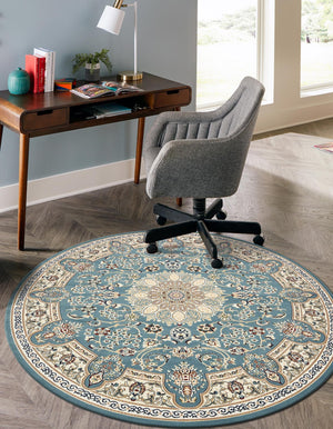 Blue 10' x 10' Narenj Round Area Rug 85% Polypropylene & 15% Polyester Traditional Classic Carpet for Living, Dining, Bedrooms, Office for Sale at Rug Engine