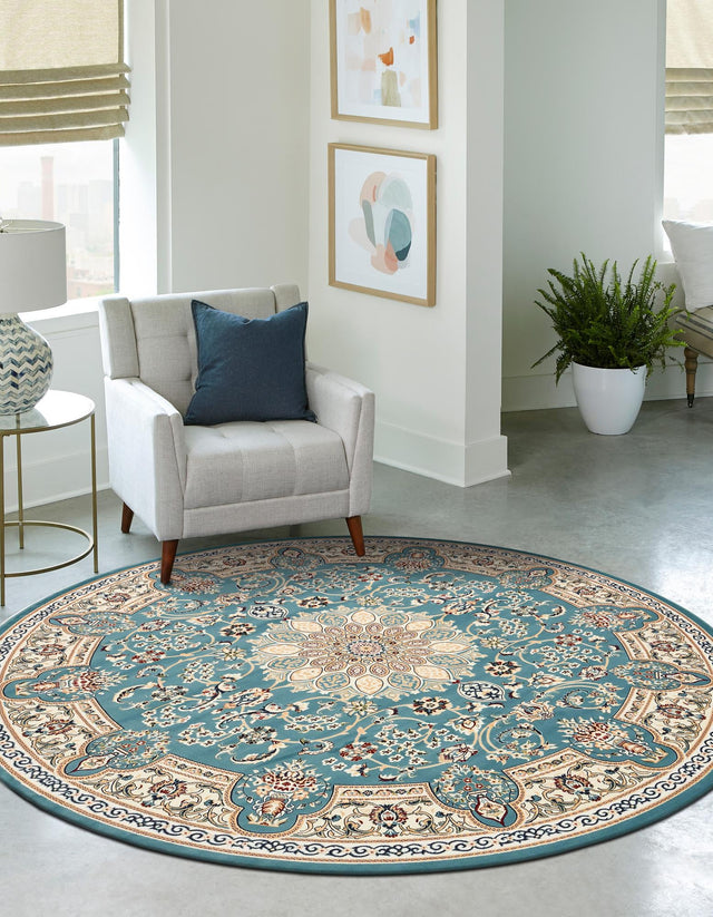 Blue 10' x 10' Narenj Round Area Rug 85% Polypropylene & 15% Polyester Traditional Classic Carpet for Living, Dining, Bedrooms, Office for Sale at Rug Engine