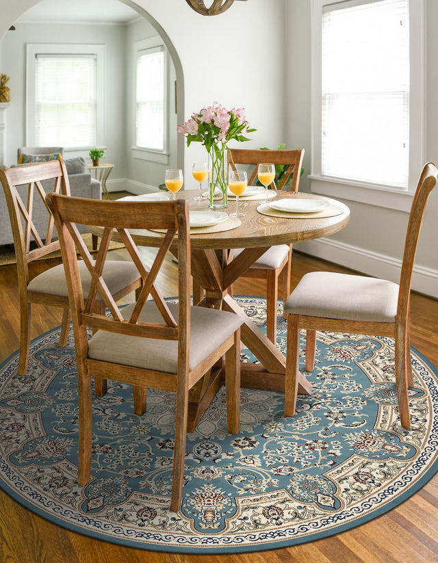 Blue 5' 3 x 5' 3 Narenj Round Area Rug 85% Polypropylene & 15% Polyester Traditional Classic Carpet for Living, Dining, Bedrooms, Office for Sale at Rug Engine