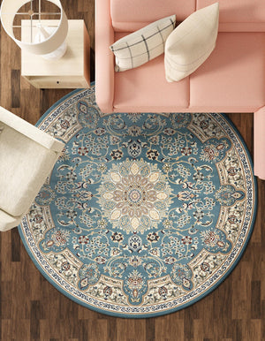 Blue 5' 3 x 5' 3 Narenj Round Area Rug 85% Polypropylene & 15% Polyester Traditional Classic Carpet for Living, Dining, Bedrooms, Office for Sale at Rug Engine