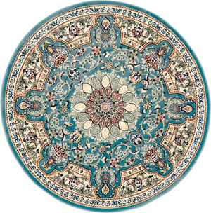 Blue 5' 3 x 5' 3 Narenj Round Area Rug 85% Polypropylene & 15% Polyester Traditional Classic Carpet for Living, Dining, Bedrooms, Office for Sale at Rug Engine