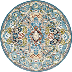 Blue 5' 3 x 5' 3 Narenj Round Area Rug 85% Polypropylene & 15% Polyester Traditional Classic Carpet for Living, Dining, Bedrooms, Office for Sale at Rug Engine