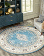 Blue 5' 3 x 5' 3 Narenj Round Area Rug 85% Polypropylene & 15% Polyester Traditional Classic Carpet for Living, Dining, Bedrooms, Office for Sale at Rug Engine