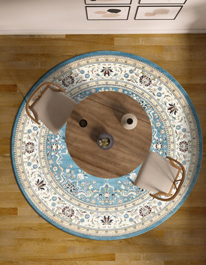 Blue 10' x 10' Narenj Round Area Rug 85% Polypropylene & 15% Polyester Traditional Classic Carpet for Living, Dining, Bedrooms, Office for Sale at Rug Engine