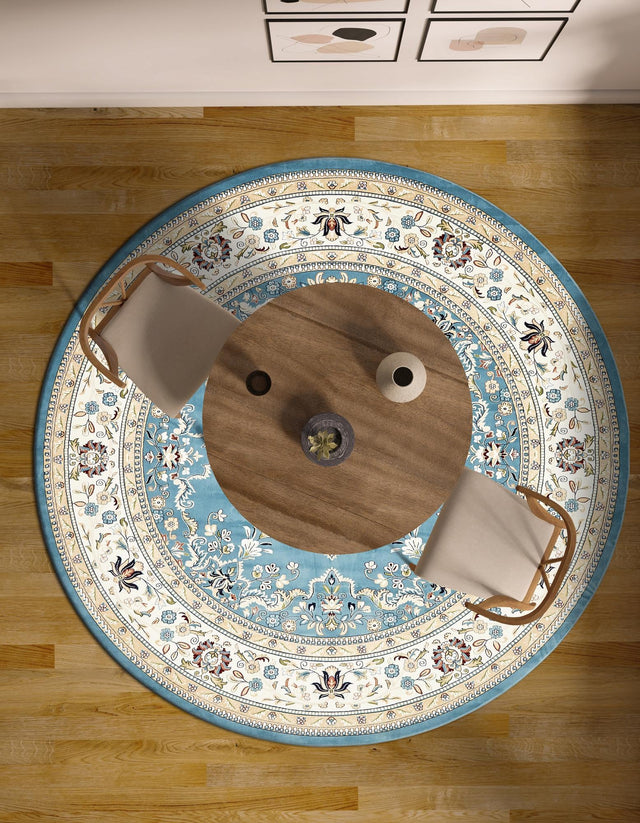 Blue 10' x 10' Narenj Round Area Rug 85% Polypropylene & 15% Polyester Traditional Classic Carpet for Living, Dining, Bedrooms, Office for Sale at Rug Engine