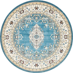 Blue 5' 3 x 5' 3 Narenj Round Area Rug 85% Polypropylene & 15% Polyester Traditional Classic Carpet for Living, Dining, Bedrooms, Office for Sale at Rug Engine