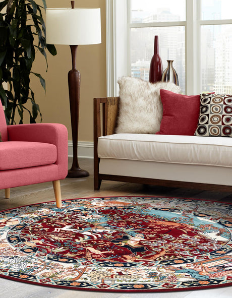 Burgundy 10' x 10' Narenj Round Area Rug 85% Polypropylene & 15% Polyester Traditional Classic Carpet for Living, Dining, Bedrooms, Office for Sale at Rug Engine