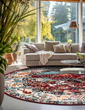 Burgundy 10' x 10' Narenj Round Area Rug 85% Polypropylene & 15% Polyester Traditional Classic Carpet for Living, Dining, Bedrooms, Office for Sale at Rug Engine