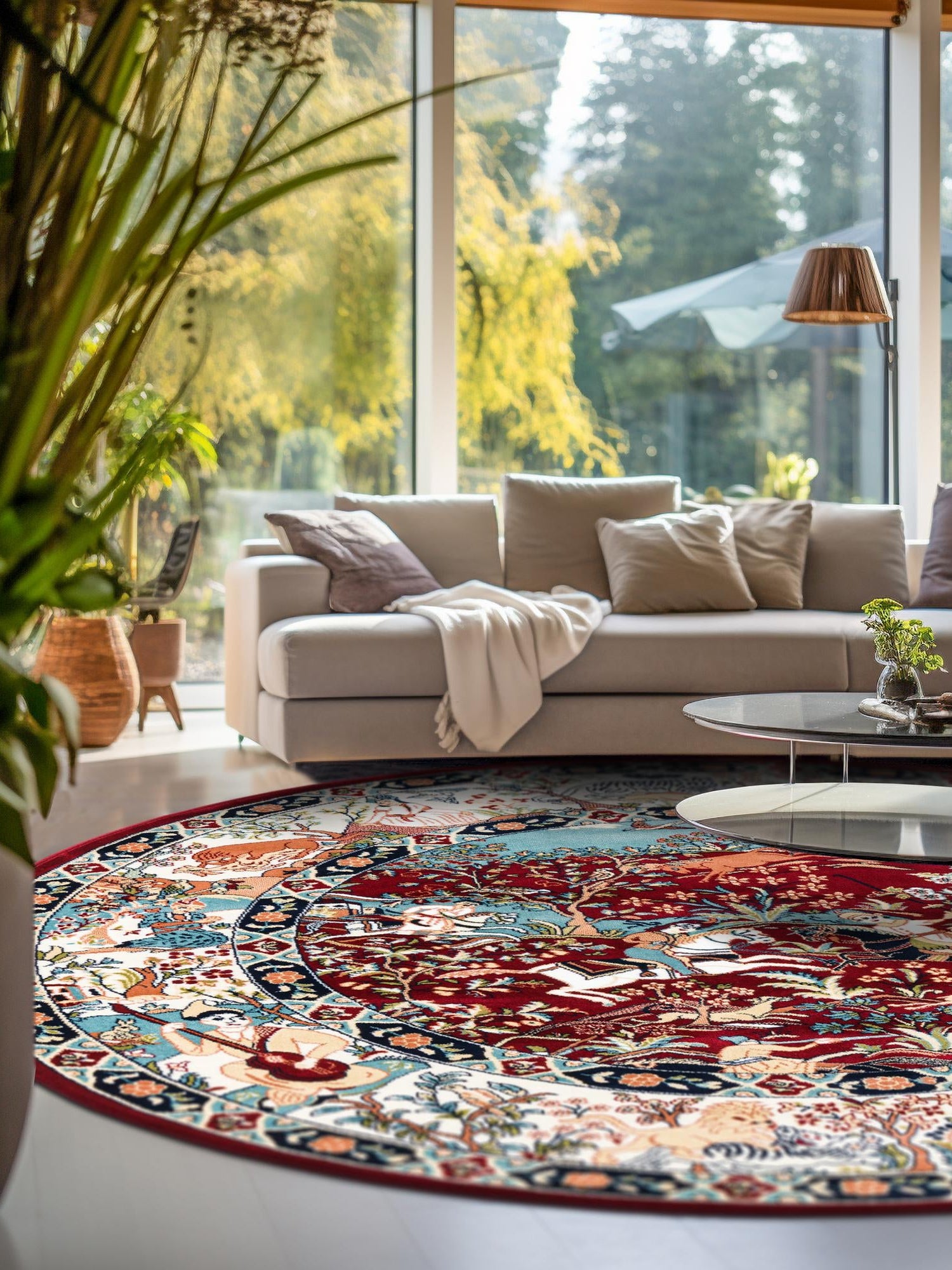 Burgundy 5' 3 x 5' 3 Narenj Round Area Rug 85% Polypropylene & 15% Polyester Traditional Classic Carpet for Living, Dining, Bedrooms, Office for Sale at Rug Engine